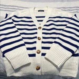 Striped White and Blue Cardigan
